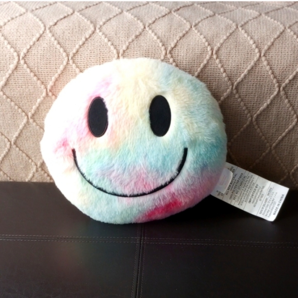 Rainbow Smiley Face Plush Pillow